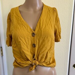 URBAN Romantics Mustard Knot Front Blouse